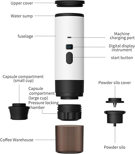Machine à expresso portable avec batterie, 3 en 1, compatible avec capsules et café moulu, pour les déplacements ou le camping, avec auto-chauffage électrique via USB-C (couleur champagne) - Nail Gallerys