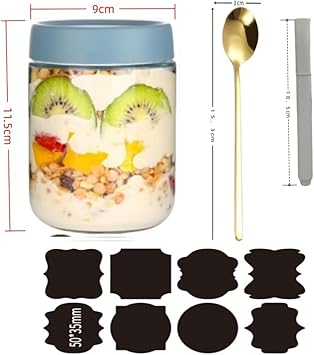 CNKHDZ 6 Crème pièce 500MLOvernight oatspot de yaourt en verre avec couvercle,pot yaourt en verre avec couvercle,Épices Bocaux en Verre Réutilisables avec Couvercles à Vis D'étanchéité - Nail Gallerys