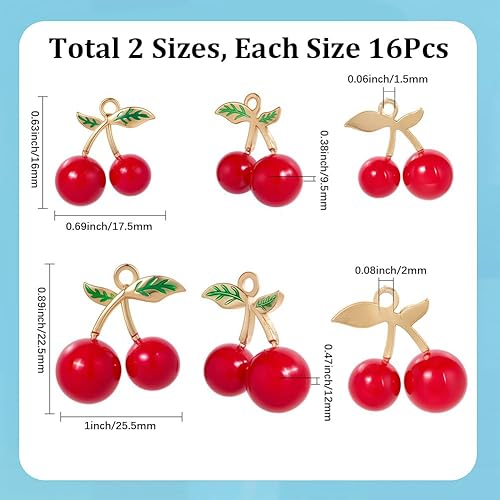 SUNNYCLUE 1 boîte de 32 pendentifs en Forme de Cerise 2 Tailles en Alliage Vintage Rouge Résine Or 3D Mignons pour la Fabrication de Bijoux Colliers Bracelets Boucles d'oreilles pour Femmes - Nail Gallerys