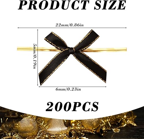 WANDIC Lot de 200 petits nœuds noirs en satin torsadé avec dentelle dorée pour Noël, Halloween, emballage cadeau, bonbons, biscuits, gâteaux - Nail Gallerys