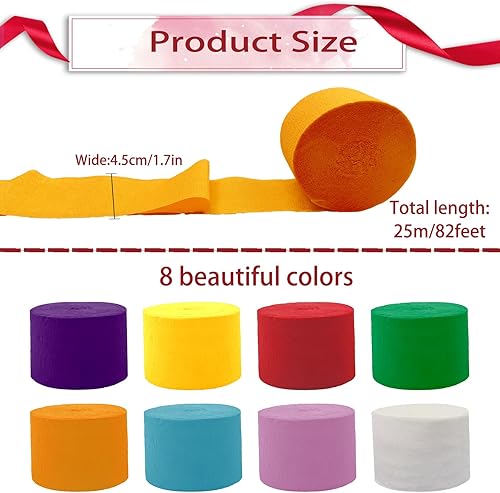 DIKARIYA Lot de 8 rouleaux de papier crépon arc-en-ciel pour le bricolage, les rubans de crépon, le papier crépon, le bricolage, les rubans de mai, les fêtes, les mariages, les enfants, le bricolage - Nail Gallerys