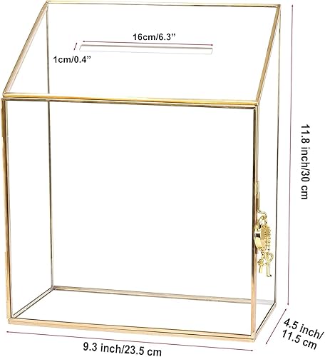 Homtone 23cm Boîte en Verre pour Cartes de Mariage avec Fente et Serrure, Terrarium Géométrique doré Fait à La Main, Boîte de Présentation Transparente pour Réception de Mariage, Décoration, Souvenir - Nail Gallerys