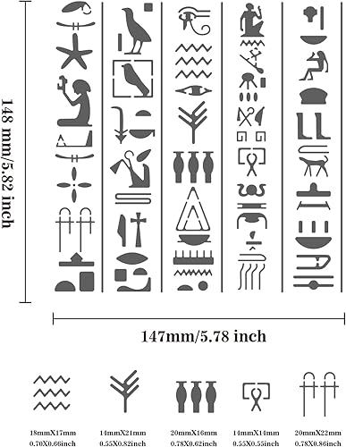 BENECREAT Pochoirs à Thème Egypte, Pochoir de Dessins de Peinture en Acier Inoxydable D'Éléments D'Icône D'Egypte de 15.6x15.6 cm pour la Gravure et le Scrapbooking - Nail Gallerys