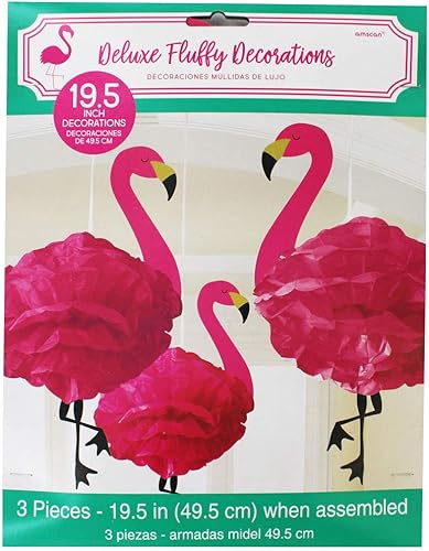 amscan- Paper Flamingo Poms-3pcs Lot de 3 Pompons en Papier en Forme de Flamant Rose, 180236, 49.5cm - Nail Gallerys