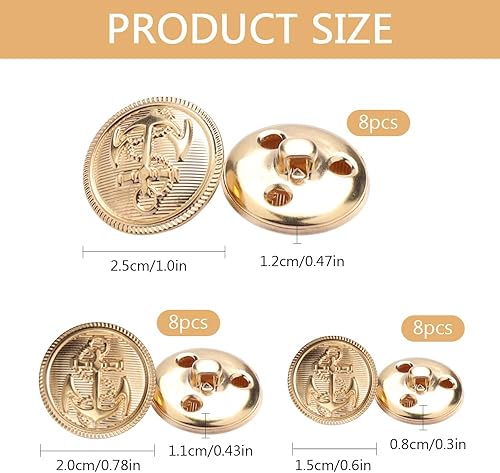 YZROHYI 24 Pièces Boutons Dorés Mercerie a Coudre pour Manteau 15 MM /20 MM /25 MM,Boutons Veste Blazer,Buttons Chemise Metal Vintage pour Deco,Décoratifs pour Vêtement - Nail Gallerys