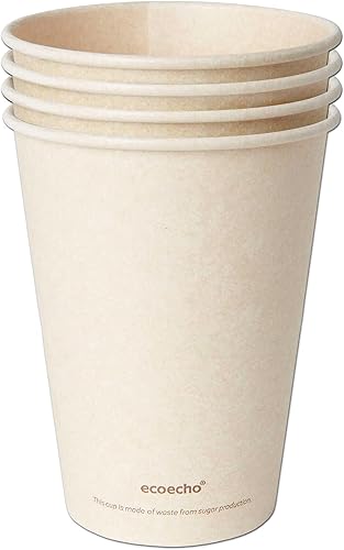 wisefood Bagasse - Lot de 100 gobelets à café en canne à sucre - 200 ml - Blanc - Gobelets jetables durables - Nail Gallerys
