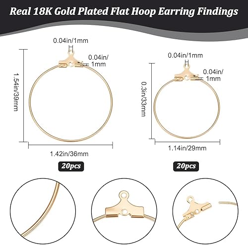 Beebeecraft 1 boîte de 40 créoles de Boucles d'oreilles en Laiton Plaqué Or 18 carats 2 Tailles Boucles d'oreilles Plates Fournitures de Boucles d'oreilles Rondes pour la Fabrication de Bijoux Kit de - Nail Gallerys