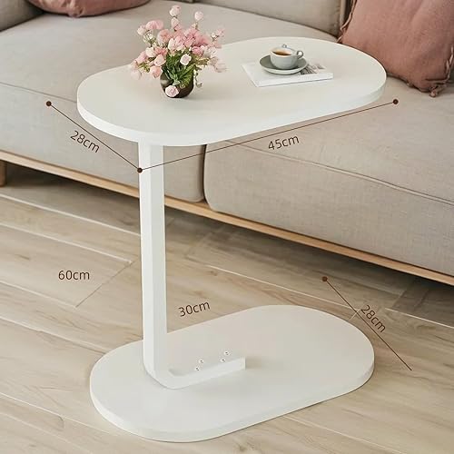 Générique Table d'Appoint en Forme de C, Table d'Appoint Réglable en Hauteur, Tables de Canapé Qui Glissent sous Le Sol pour Salon, Salle de Bain (Cadre Blanc + Blanc) - Nail Gallerys