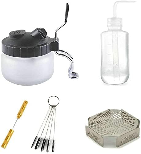 Abestair aérographe lavage nettoyage outils 5 Ensembles Kit de nettoyage à l'aérographe avec pot de peinture à huile, support de nettoyage, bouteille en plastique, outils de nettoyage de l'aiguille de support - Nail Gallerys