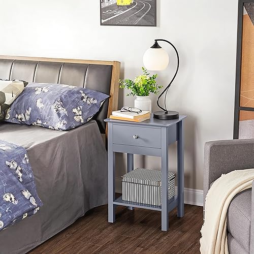 Yaheetech Lot de 2 Tables de Chevet Table de Nuit en Bois Bout de Canapé Table d'appoint 40 x 30 x 61 cm Commode de Rangement Chambre Salon - Gris - Nail Gallerys