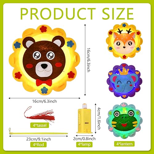 Lot de 4 Lanternes - Kit de Bricolage pour Enfants - Jouets - Déménagement - Styles d'Animaux Mignons - Bâton Inclus - Nail Gallerys