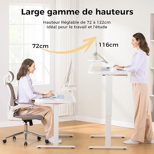COMHOMA Bureau Assis Debout Électrique, 120x60cm Bureau Électrique avec Rangement, Support Écran, Tiroir, Support pour Ordinateur Portable, avec 3 Hauteurs de Mémoire, Blanc - Nail Gallerys