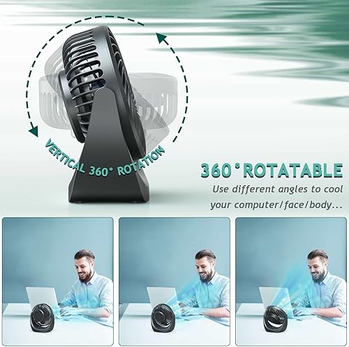 Desk Fan with Temperature control mode, 5000mAh USB Table Fan, 5 Speeds with Strong Airflow, Rechargeable Battery Operated Fan with Light & Hook for Bedroom Office Home Travel Camping - Nail Gallerys