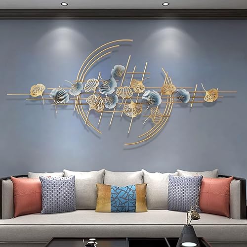 Ainydie 3D Feuille de Ginkgo Décoration Murale à la Main, Moderne Créative Sculpture Murale en Métal, Convient pour Le Salon, Couloir, Mur de la Chambre, Chambre à Coucher,150x69cm - Nail Gallerys