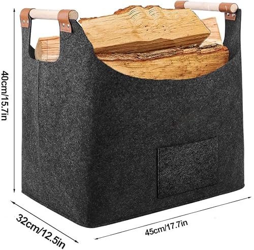 Panier à bois de chauffage, 45 * 32 * 40cm Panier en Feutre Pliable, Panier Rangement pour Bois Portable Panier avec Poignées, Sac en feutre pour courses, bois, journaux, Jouets Les livres - Nail Gallerys