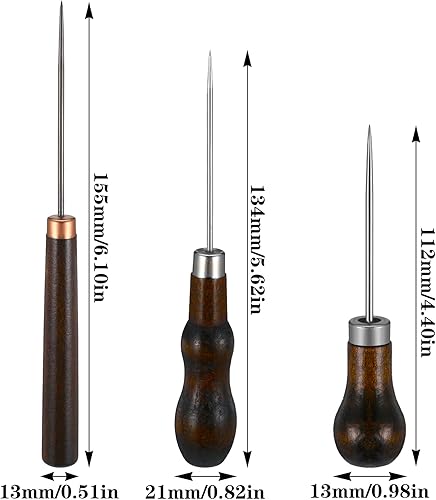 Ptwola Lot de 3 poinçons à gratter avec poignée en forme de gourde - Poinçon en bois - Outil de réparation de chaussures de couture - Fournitures de couture pour les tailleurs, le crochet, le - Nail Gallerys