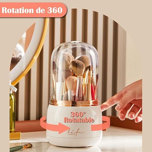 Haoh Boite a Pinceaux Maquillage Avec Couvercle Anti-Poussière Rotatif à 360 Organisateur Maquillage Rangement pour Pinceaux, Eye-liner, Rouge à Lèvres et Plus - Nail Gallerys