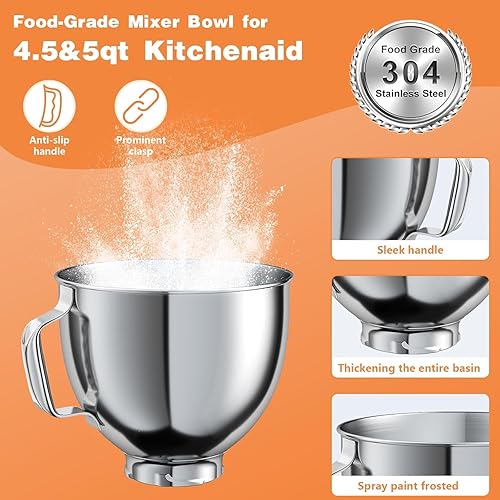 Yuehuamech Bols mélangeurs en acier inoxydable de 4,5 à 5 litres avec tête inclinable et poignée - Bols mélangeurs de 5 QT compatibles avec les mélangeurs KitchenAid - Compagnon de cuisine - Nail Gallerys