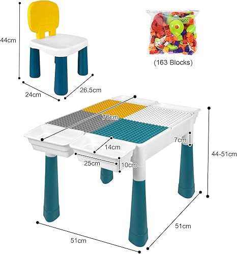 JOIEYOU Table d'activité pour enfant avec 2 chaises et 163 blocs de construction - Plateau de table double face - Table multifonction pour enfants (type A) - Nail Gallerys