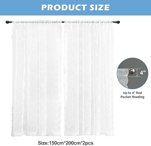 PORFOYO Lot De 2 Rideaux en Dentelle Blanche, Rideau en Dentelle, 150x200 Cm Transparent avec Motif Floral, Idéal pour Salon, Chambre À Coucher, Cuisine, Décoration Romantique Et Rurale - Nail Gallerys