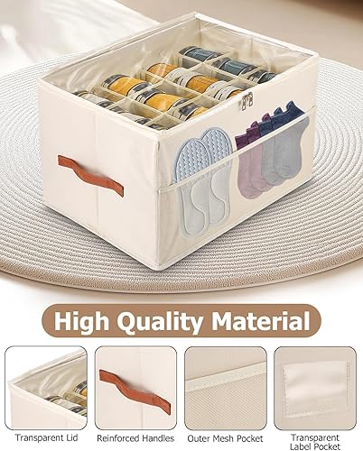 Goxiry Organisateur de chaussures peu encombrant avec couvercle transparent - Boîte à chaussures à 12 compartiments avec poche en filet et poignée de transport - Pour chaussettes, chaussures, baskets - Nail Gallerys