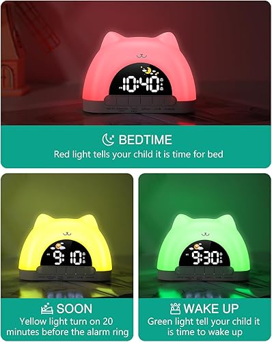 ORIA Réveil Enfant Éducatif Jour/Nuit, Réveil Numérique avec Veilleuse RGB 11 Couleurs, 10 Musiques, Double Alarme, Réglage Luminosite, Veilleuse Enfant, Entraîneur de Sommeil pour Garçons/Filles - Nail Gallerys