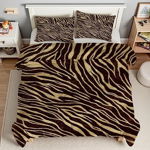 LLSZAHD Housse de Couette 220x240 Brun - Parure de Lit 220x240 Adulte Microfibre Imprimé ZèBre Réversible Ensemble de Literie aux Chambres de Filles et Garçons Décor - Nail Gallerys