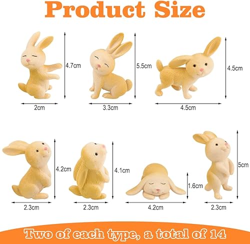 Bluelves Miniature Figurines Lapin en Résine,14 Pièces Miniature Lapin Ornement,ini Décoration de Lapin, Jouet Lapin pour Décoration de Pâques,Deco Table Paques,Ornement Jardin Miniature - Nail Gallerys