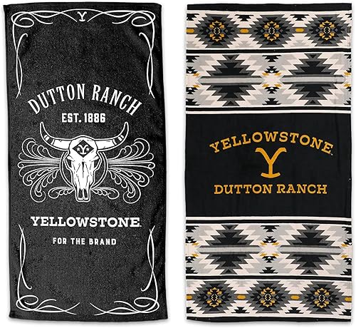 Yellowstone – Lot de 2 serviettes de plage Yellowstone avec 2 serviettes de piscine Dutton Ranch et autocollants | 76,2 x 152,4 cm – Serviettes de plage Yellowstone pour homme, femme, adulte - Nail Gallerys