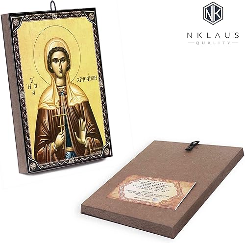 NKlaus 60171 - Icône de Saint Christine - 9,7 x 13,5 x 1,2 cm - Orthodoxe - En provenance de Grèce - Nail Gallerys