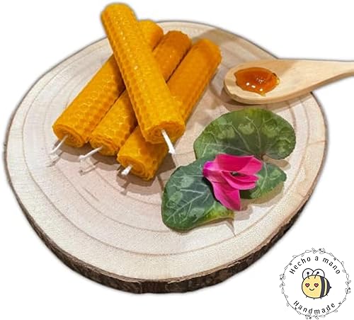 Bougies de miel d'abeille 8 pcs, Cire d'abeille pure 100% espagnole, Bougies faites à la main ORIGINE ESPAGNOL, (8 Bougies 10 x 2,2 cm environ) Rituels jour 11 et 22, 100% Artisanat SANS PARAFINE - Nail Gallerys
