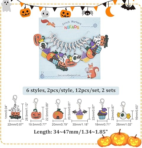 nbeads 24 Marqueurs de Point sur Le Thème d'halloween, Crochet en Alliage D'Émail Breloques Fermoirs à Griffes de Homard Crochet de Verrouillage pour Tricot Tissage Couture Fabrication de Bijoux - Nail Gallerys