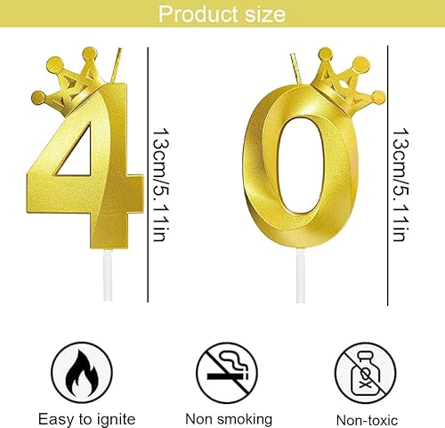 Bougies d'anniversaire pour 40 ans, bougie numéro 40, bougies dorées, bougie d'anniversaire pour gâteau, bougies d'anniversaire,décorations de gâteau pour fête d'anniversaire,mariage,pour Homme Femme - Nail Gallerys