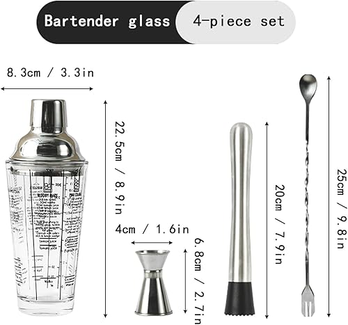 Shaker à Cocktail Set, Cocktail Set Bar Kit Set, Utilisé pour Mélanger des Boissons, des Familles, des Bars, des Fêtes, avec Un Shaker à Vin, Une Tasse à Mesurer, Une Cuillère, Un Pilon, 400 ML - Nail Gallerys