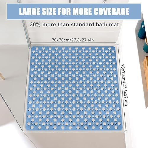Tapis de douche carré antidérapant et anti-moisissure : 70 x 70 cm Grand tapis de douche pour receveur de douche à l'italienne – Tapis de bain antidérapant en caoutchouc souple pour sol humide – - Nail Gallerys