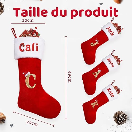 iDIY Chaussette de Noel Personnalisé-21 inch Chaussettes Noel Femme Homme avec Nom brodé, 26 Lettres Personnalisé Chaussette Noel Femme Homme Enfant,Chaussettes de Noel Personnaliser,Velours,1 pièce - Nail Gallerys