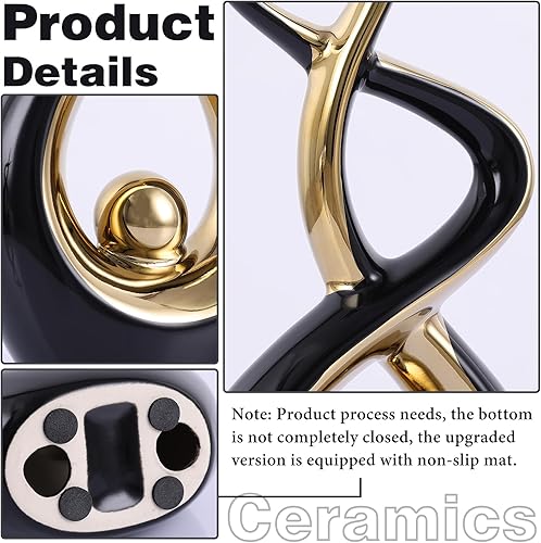 PlivBloom Sculpture moderne en céramique abstraite dorée et noire, statues pour salon, étagère, meuble TV, table basse, salle à manger, bureau, chambre, décoration d'intérieur, centre de table, - Nail Gallerys