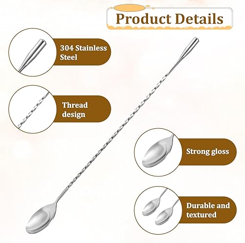 Lot de 3 cuillères à mélanger en acier inoxydable - Cuillère à cocktail de 29 cm - Long manche - Motif en spirale - Superposition de boissons dans de hautes tasses pour la maison, le barman - Café et - Nail Gallerys