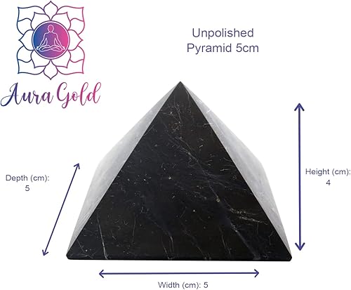 AuraGold Shungite Pyramide | 5x5 cm (Non polie) - Nettoyant Naturel et Protection - Pyramide pour le Salon et le Bureau - Pierres de Guérison pour la Méditation - Cadeau Parfait - Nail Gallerys