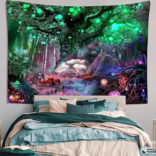 Arawat Tapisserie Arbre de Vie Psychédélique - Lune Soleil Décoration Murale - Tapis Paysage Trippy (150 x 130cm) - Nail Gallerys