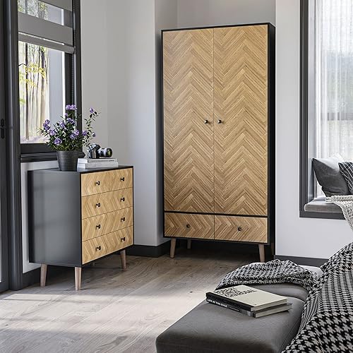 HOMCOM Commode 5 tiroirs Design scandinave Graphique dim. 80L x 40l x 80H cm Panneaux de Particules Gris foncé chêne Clair - Nail Gallerys