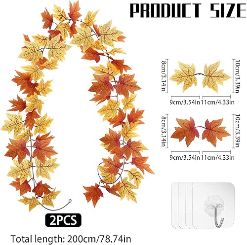 VIDSTW 2 Pièces Guirlande Automne avec 4 Crochets Decoration Automne Interieur Guirlande Feuilles Automne Guirlande D’Automne Deco Automne pour Décorer Thanksgiving Noël (3 Types Feuilles) - Nail Gallerys
