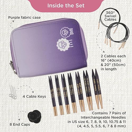 KnitPro J'Adore Cubics Épingles à tricoter, circulaires, interchangeables, longueur spéciale, ensemble de luxe, coloré, 26-19302 - Nail Gallerys