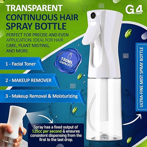 G4GADGET Flacon pulvérisateur pour cheveux, 150 ml, transparent continu, brume fine, flacon pulvérisateur d'eau vide pour coiffure, plantes, animaux domestiques, nettoyage et plus encore - Nail Gallerys