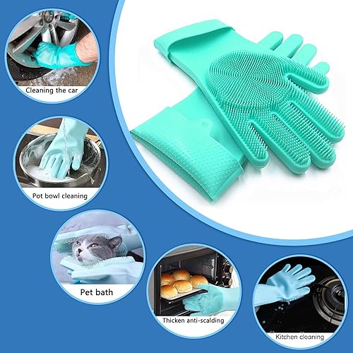Gants magiques en silicone réutilisables, résistants à la chaleur, idéal pour la maison, le lave-vaisselle, le lavage de la voiture, les soins des poils d'animaux et le massage, une paire vert menthe - Nail Gallerys
