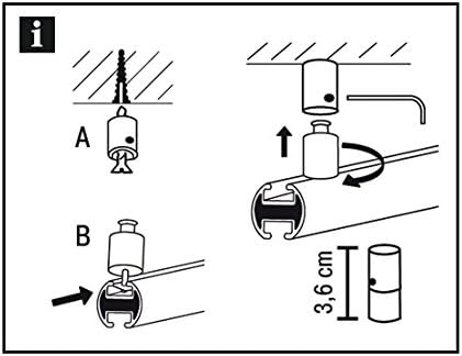 GARDINIA Support de tringle à rideau, Fixation plafond, Pour tringle avec 2 rails intégrés, Matériel de fixation inclus, Longueur: 3,6 cm, Effet inox - Nail Gallerys