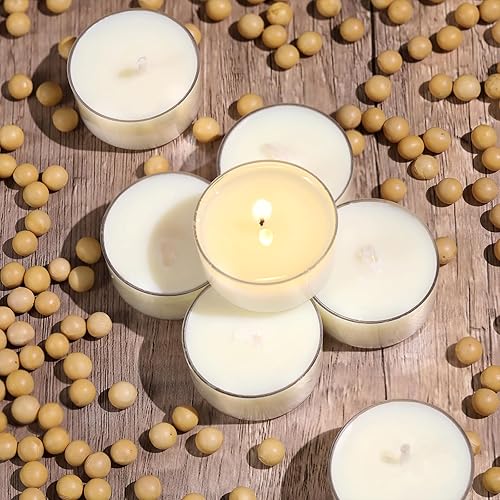 Simeitol Lot de 100 bougies chauffe-plat en cire de soja (6 heures de combustion) - Blanc non parfumé, sans fumée et durée de combustion prolongée - Bougies chauffe-plat transparentes pour mariages, - Nail Gallerys