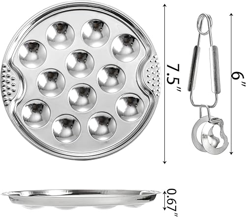 Okllen Lot de 3 assiettes esargot en acier inoxydable avec 12 trous de compartiment, plat à escargots de 19,1 cm avec pince d'esargot, plat de cuisson pour la maison, la cuisine, le restaurant, - Nail Gallerys