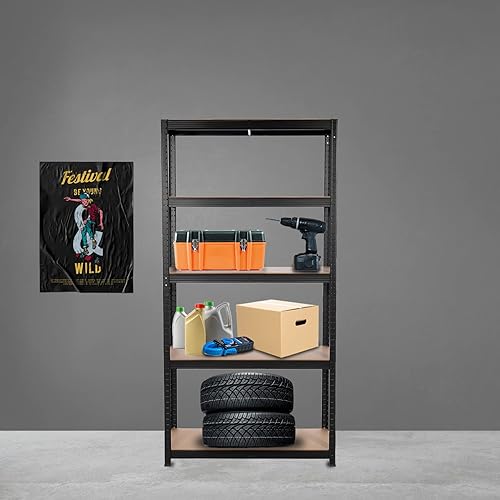 CATTERHOUSE Étagère de Rangement à 5 Niveaux Hans Plus Étagère Réglable 70x40x180 cm Charge Lourde 875 Kg Cadre en Acier Noir - Nail Gallerys
