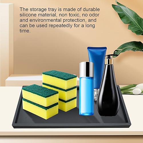 Plateau de Rangement en Silicone, Plateau de Distributeur de Savon en Silicone, Plateau de vanité pour Salle de Bain, Plateau D'évier de Cuisine, Plateau de Tri, Plateau de (Noir) - Nail Gallerys